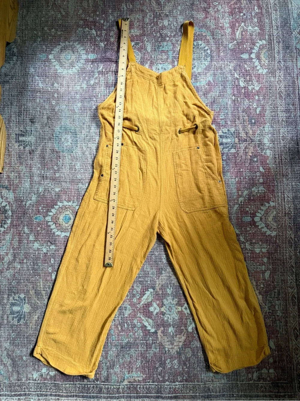 BDG urban outfitters Medium Mustard Yellow Cotton Linen Blend Gauze Overalls